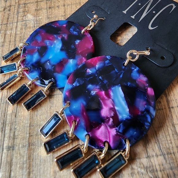 INC Macy's Resin Blue & Purple Earring NWT - Picture 1 of 4
